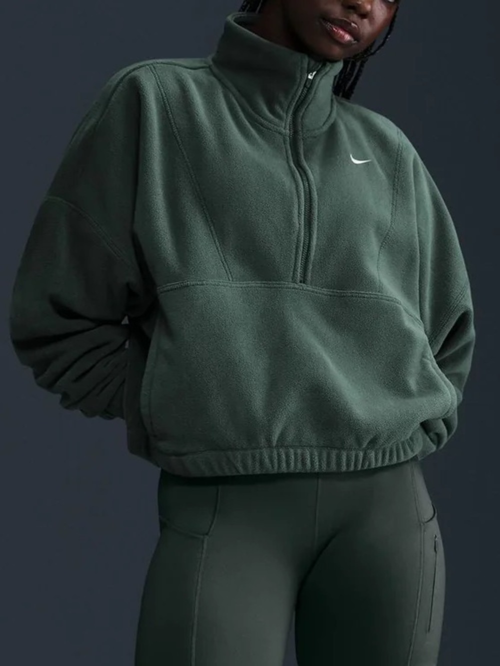 Nike Therma-Fit Oversized 1/2-Zip Fleece Top Vintage Green